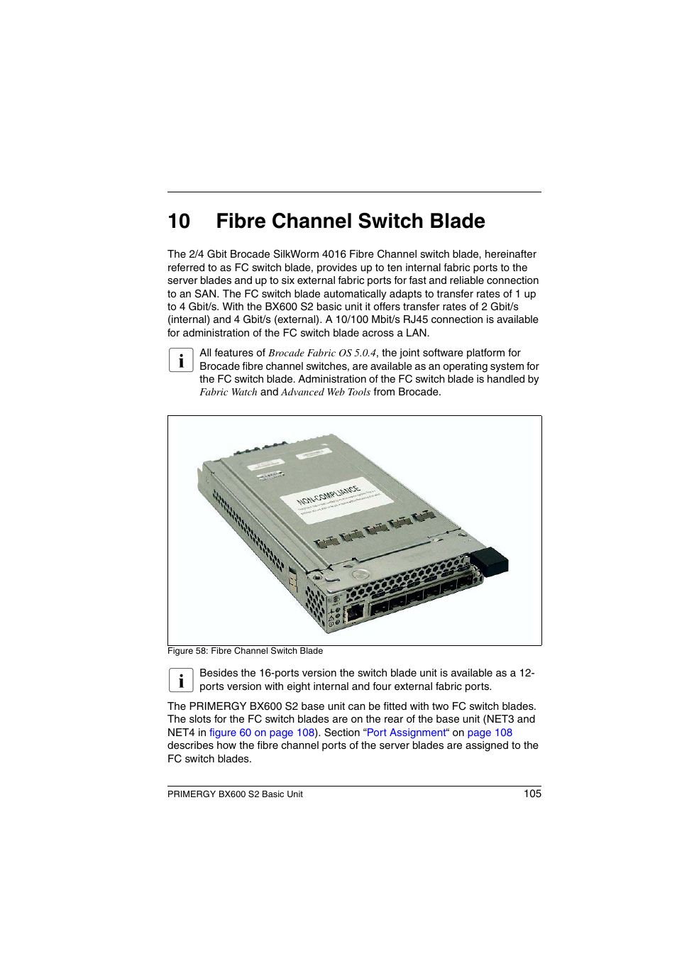 Fibre channel switch blade, 10 fibre channel switch blade | FUJITSU PRIMERGY BX600 S2 User Manual | Page 105 / 173