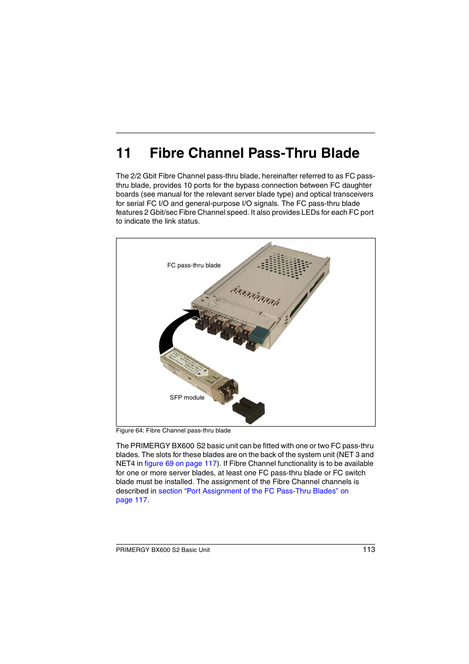 Fibre channel pass-thru blade, Fibre, 11 fibre channel pass-thru blade | FUJITSU PRIMERGY BX600 S2 User Manual | Page 113 / 173