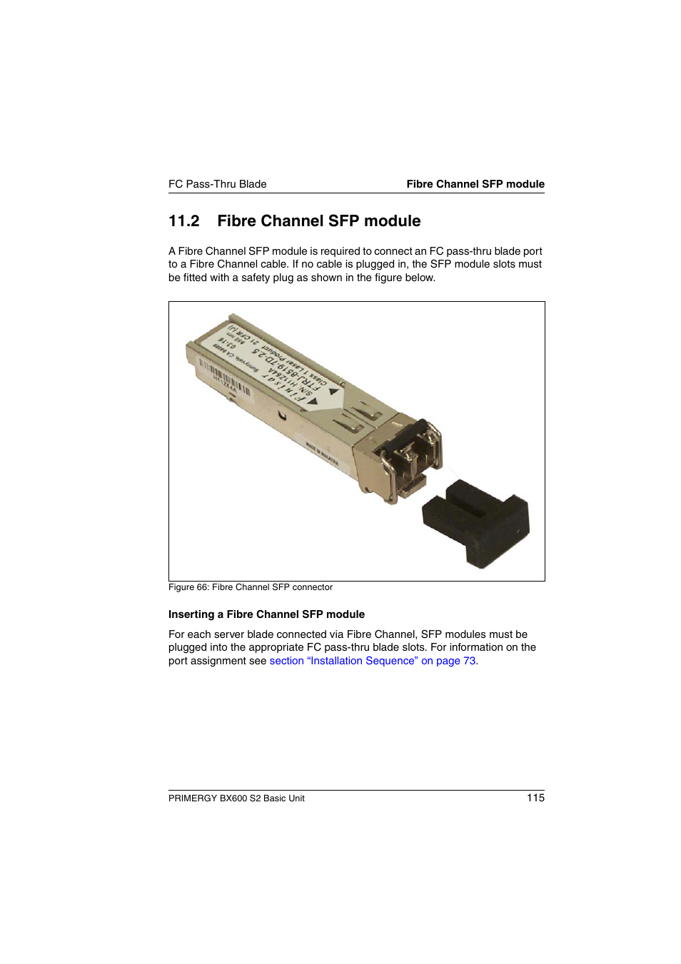 Fibre channel sfp module, 2 fibre channel sfp module | FUJITSU PRIMERGY BX600 S2 User Manual | Page 115 / 173