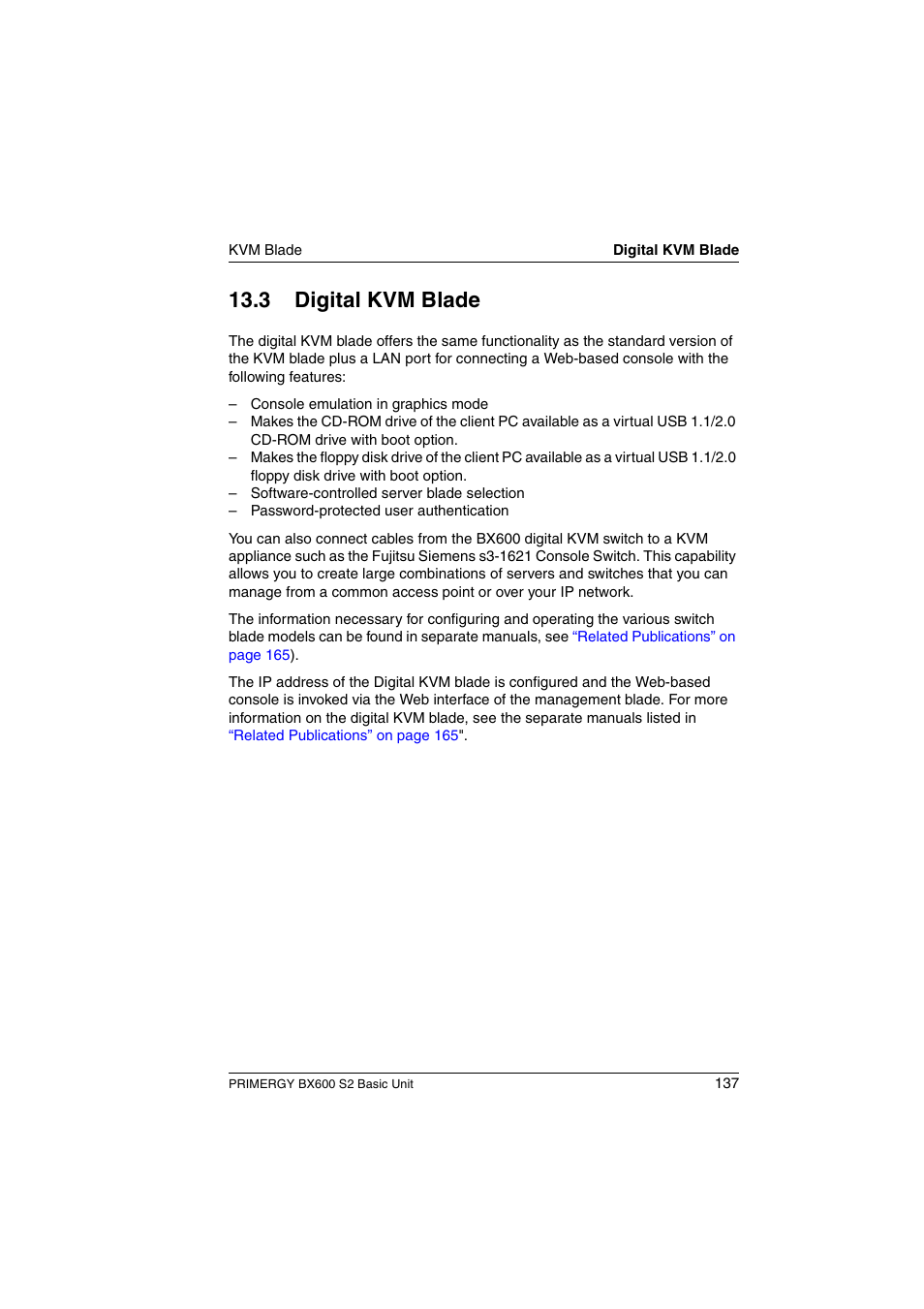 Digital kvm blade, 3 digital kvm blade | FUJITSU PRIMERGY BX600 S2 User Manual | Page 137 / 173