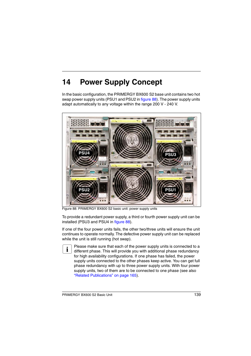Power supply concept, 14 power supply concept | FUJITSU PRIMERGY BX600 S2 User Manual | Page 139 / 173