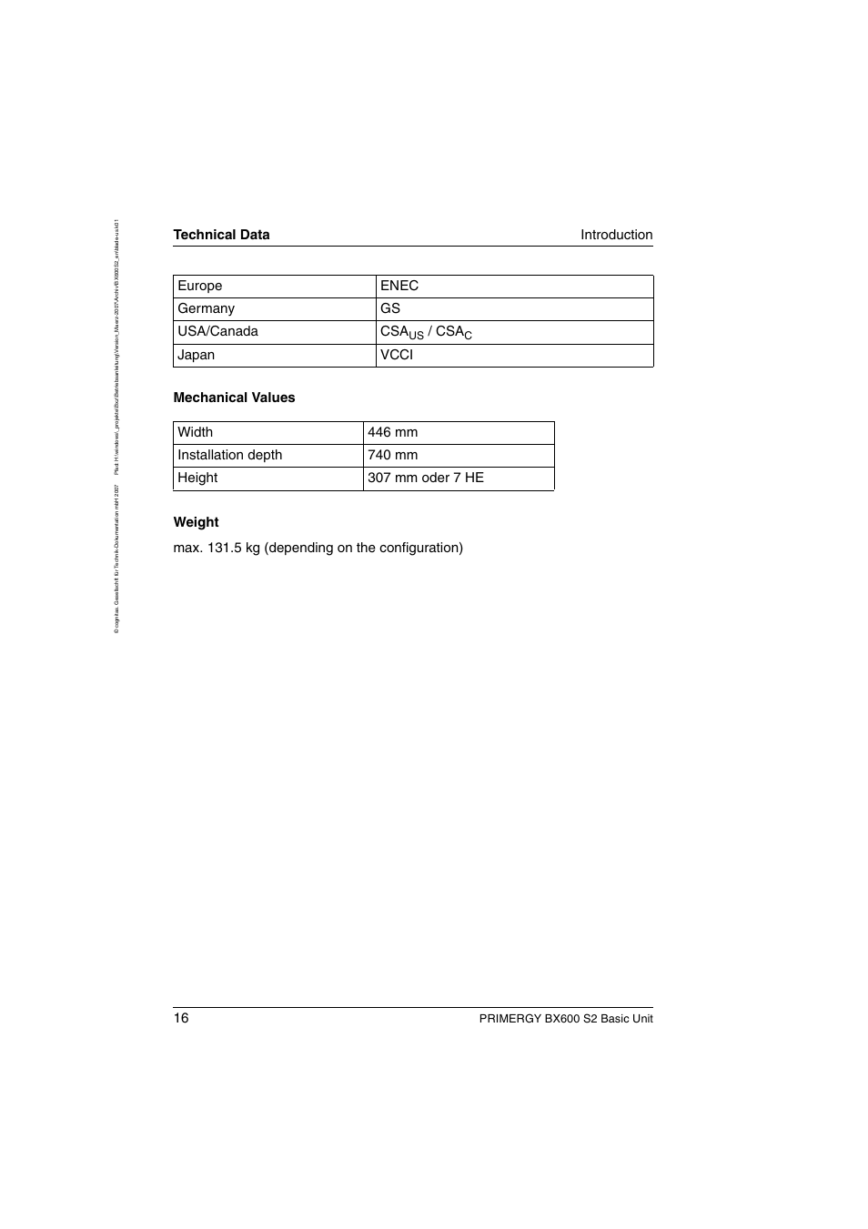 Technical data introduction, Primergy bx600 s2 basic unit | FUJITSU PRIMERGY BX600 S2 User Manual | Page 16 / 173