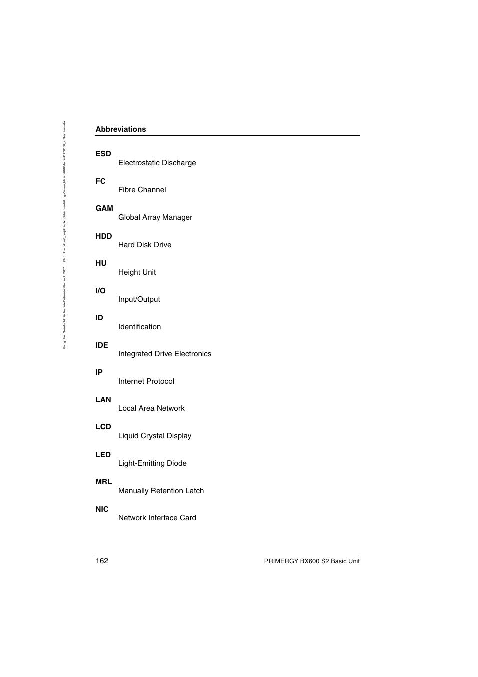 Abbreviations, Primergy bx600 s2 basic unit | FUJITSU PRIMERGY BX600 S2 User Manual | Page 162 / 173