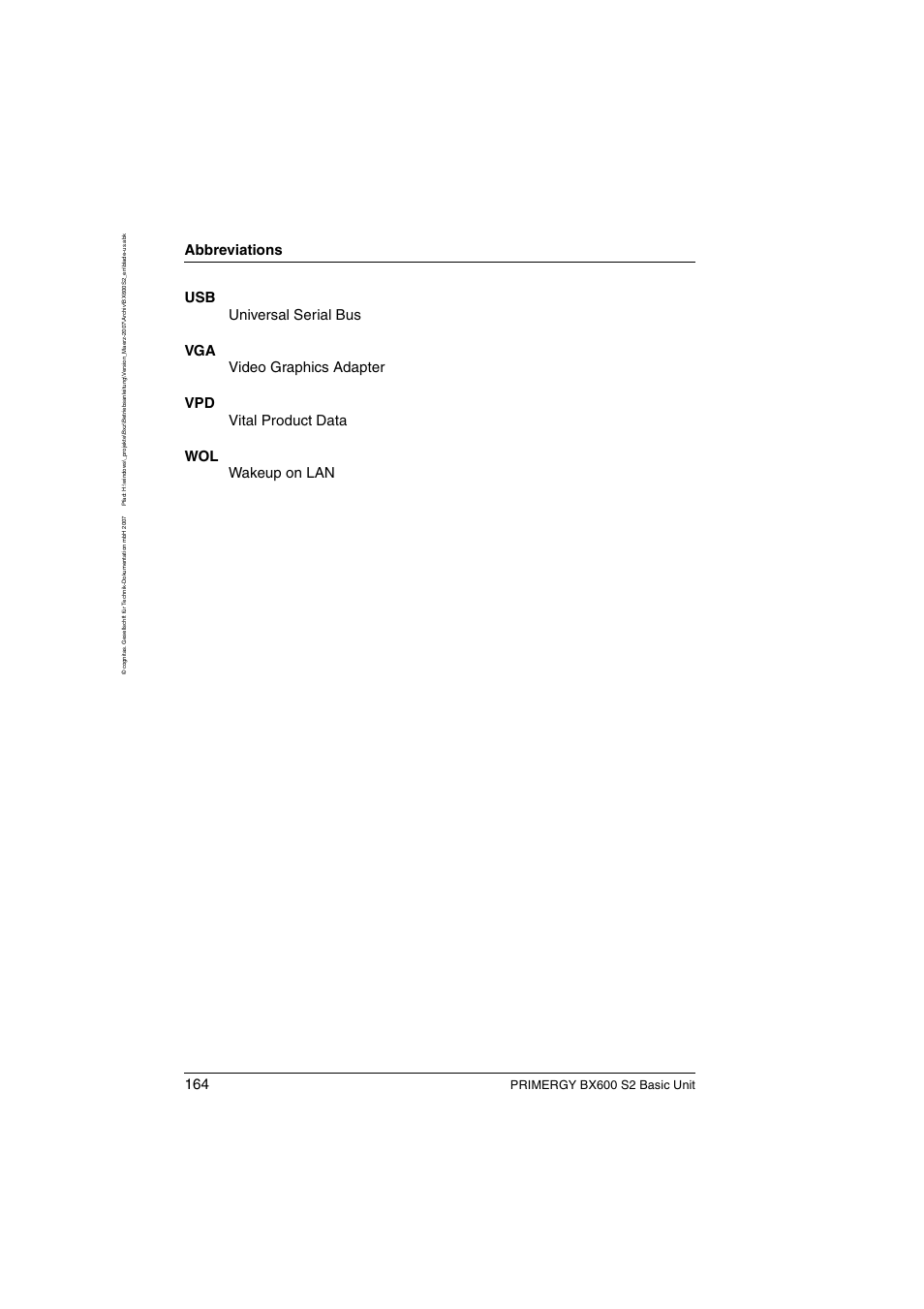 Abbreviations, Primergy bx600 s2 basic unit | FUJITSU PRIMERGY BX600 S2 User Manual | Page 164 / 173