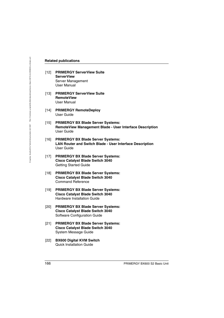Primergy bx blade server, Primergy, Related publications | Primergy bx600 s2 basic unit | FUJITSU PRIMERGY BX600 S2 User Manual | Page 166 / 173