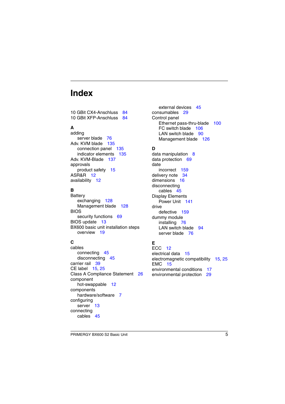 Index | FUJITSU PRIMERGY BX600 S2 User Manual | Page 169 / 173