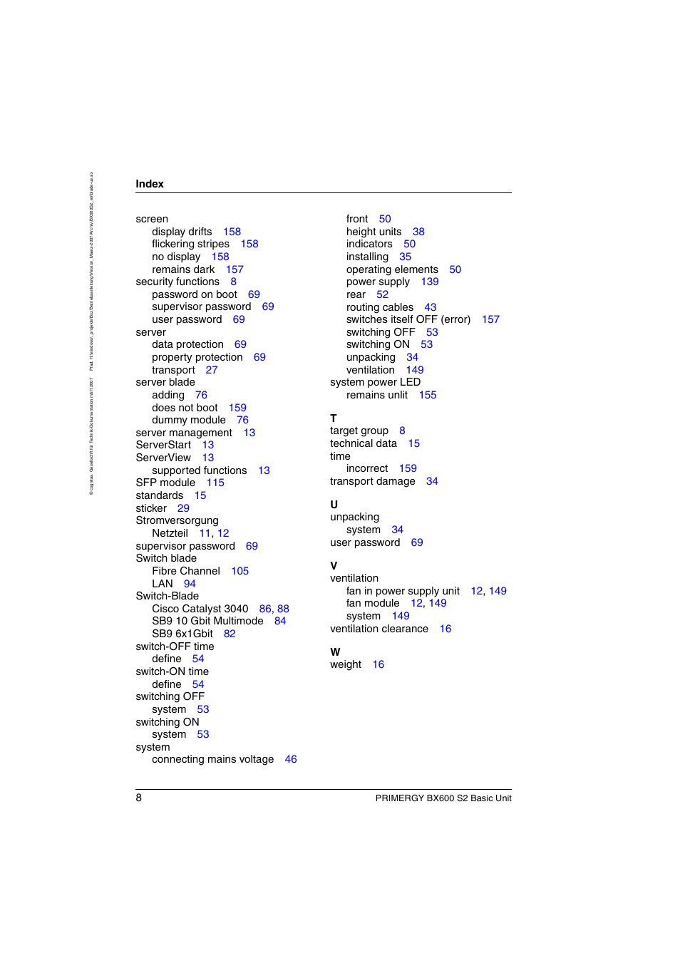 Index | FUJITSU PRIMERGY BX600 S2 User Manual | Page 172 / 173