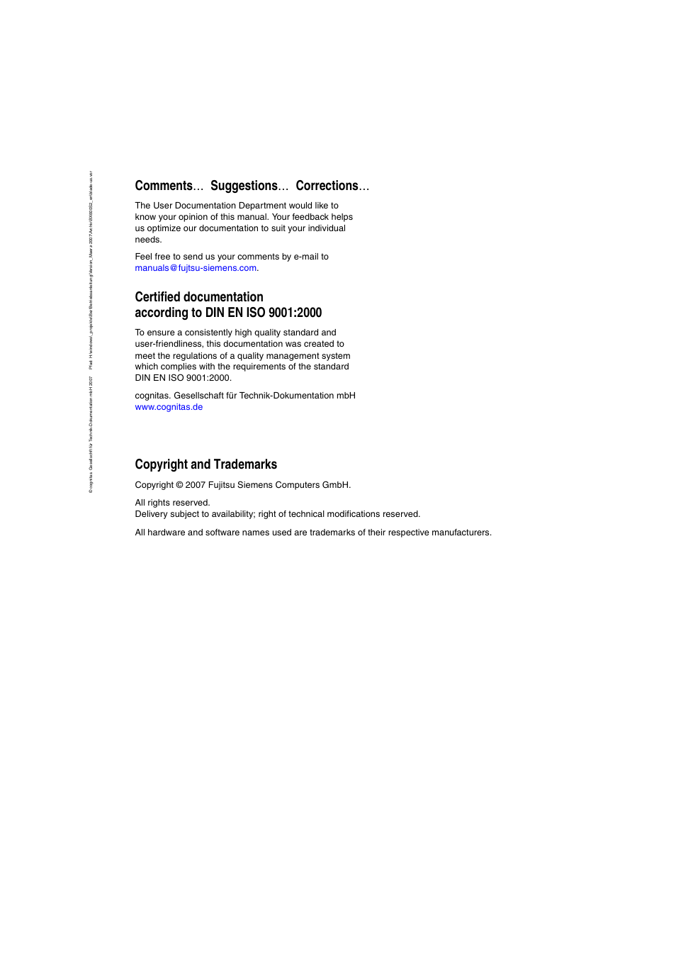 Comments … suggestions … corrections, Copyright and trademarks | FUJITSU PRIMERGY BX600 S2 User Manual | Page 2 / 173