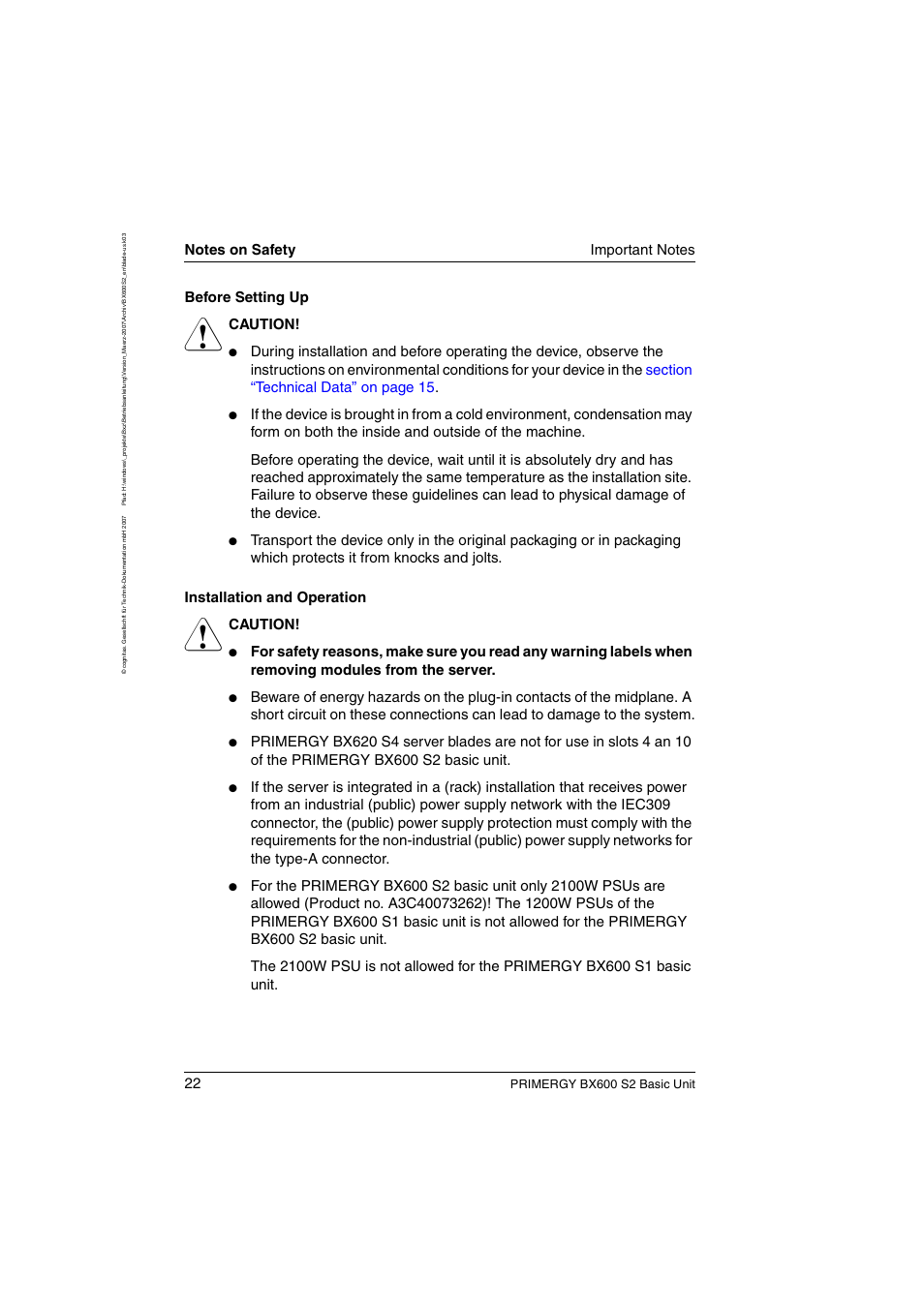 Before setting up, Caution, Primergy bx600 s2 basic unit | FUJITSU PRIMERGY BX600 S2 User Manual | Page 22 / 173