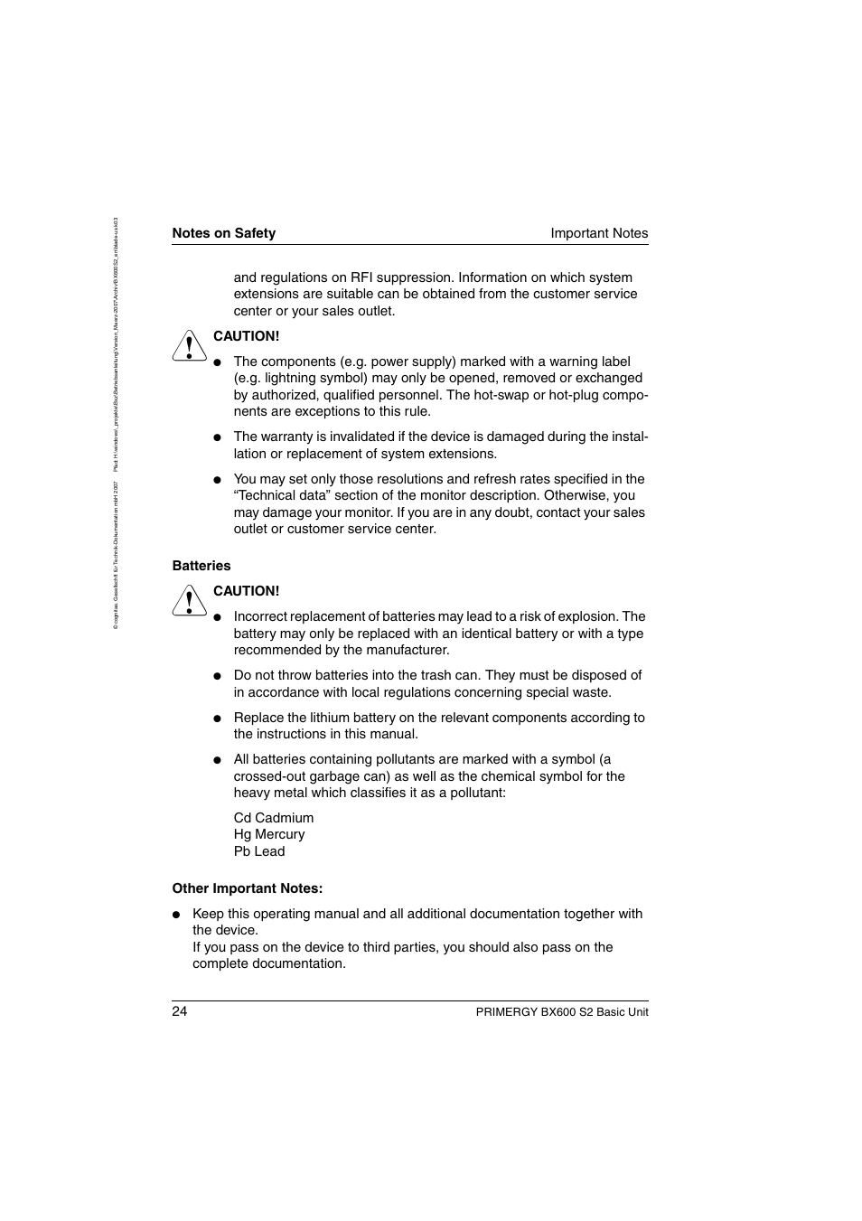Caution, Primergy bx600 s2 basic unit | FUJITSU PRIMERGY BX600 S2 User Manual | Page 24 / 173