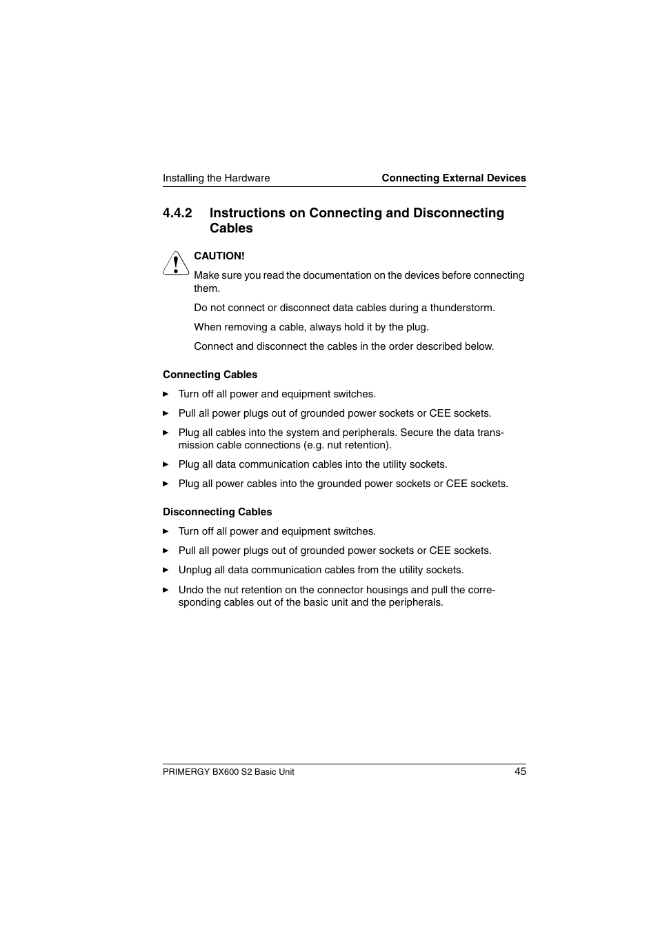 Section “instructions on connecting and, Section | FUJITSU PRIMERGY BX600 S2 User Manual | Page 45 / 173