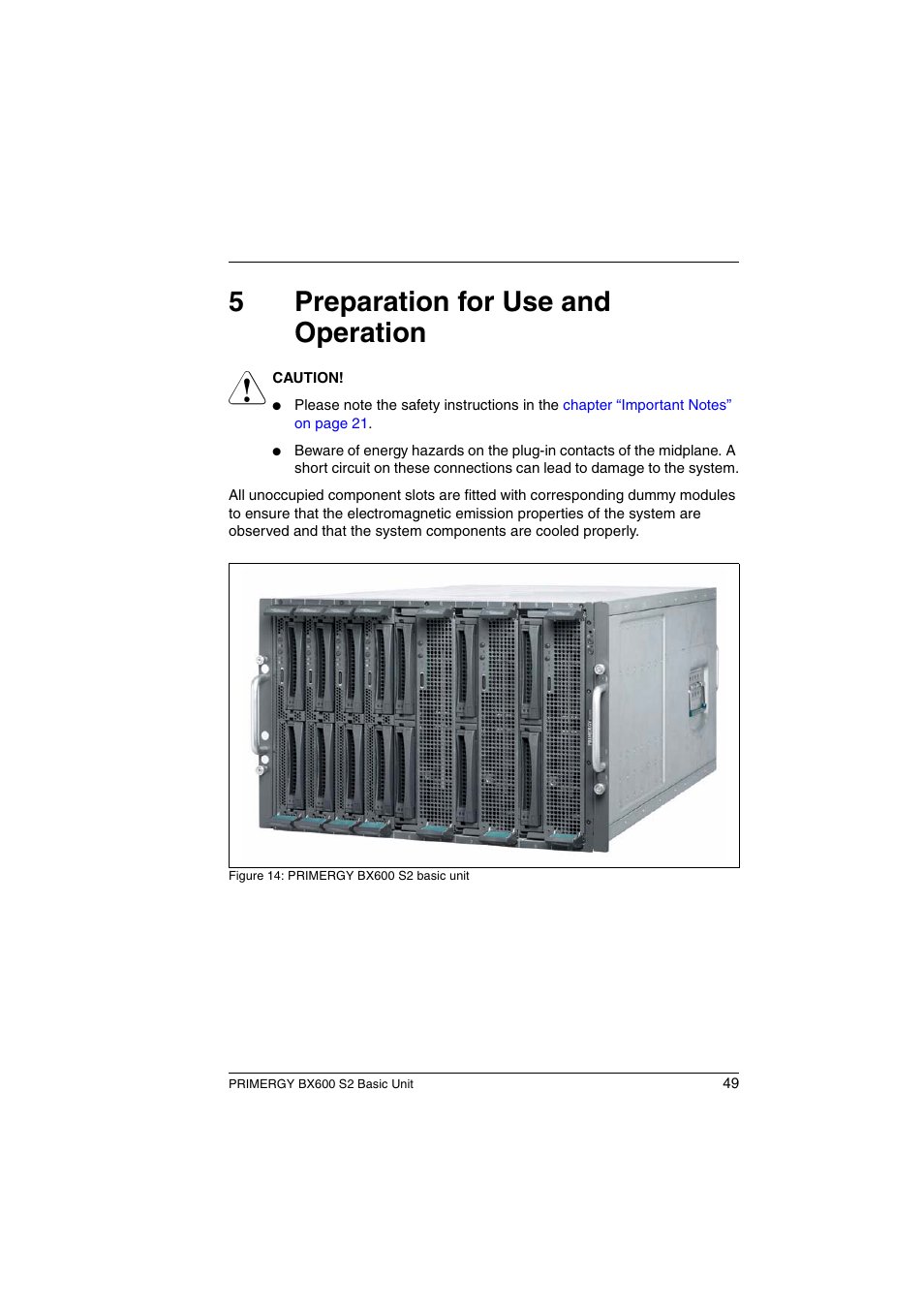 Preparation for use and operation, 5preparation for use and operation | FUJITSU PRIMERGY BX600 S2 User Manual | Page 49 / 173