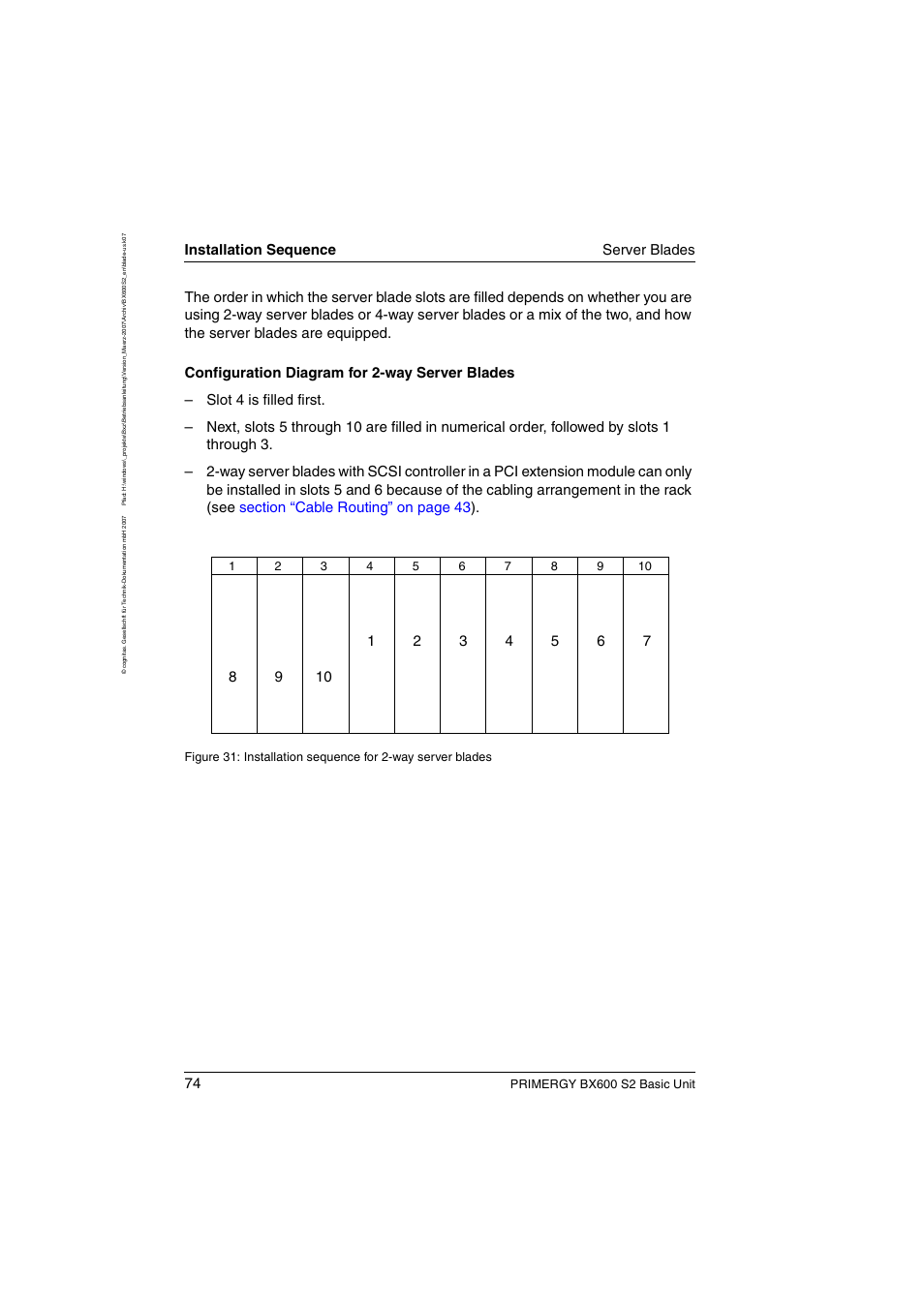 Installation sequence server blades, Primergy bx600 s2 basic unit | FUJITSU PRIMERGY BX600 S2 User Manual | Page 74 / 173