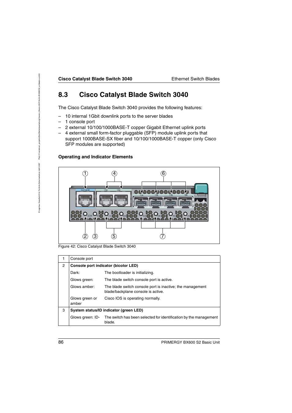 Cisco catalyst blade switch 3040, Primergy bx600 s2 basic unit | FUJITSU PRIMERGY BX600 S2 User Manual | Page 86 / 173