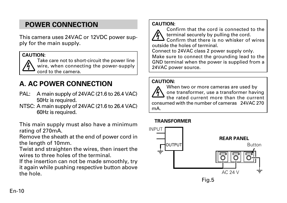 A. ac power connection, Power connection | FUJITSU CG-311 SERIES User Manual | Page 12 / 83
