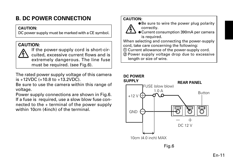 B. dc power connection | FUJITSU CG-311 SERIES User Manual | Page 13 / 83