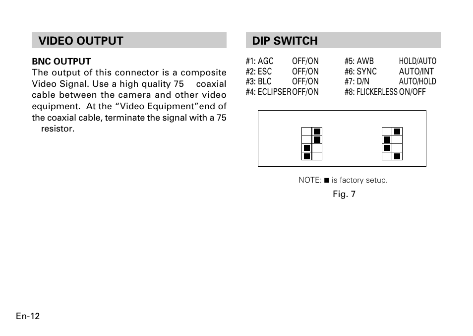Video output, Dip switch | FUJITSU CG-311 SERIES User Manual | Page 14 / 83