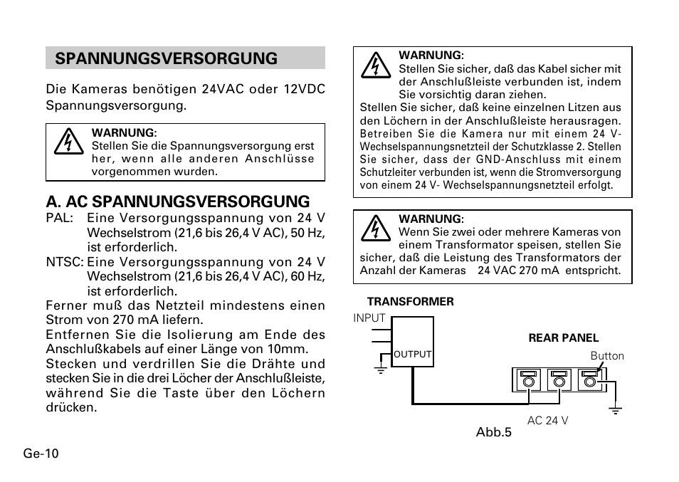 A. ac spannungsversorgung, Spannungsversorgung | FUJITSU CG-311 SERIES User Manual | Page 32 / 83
