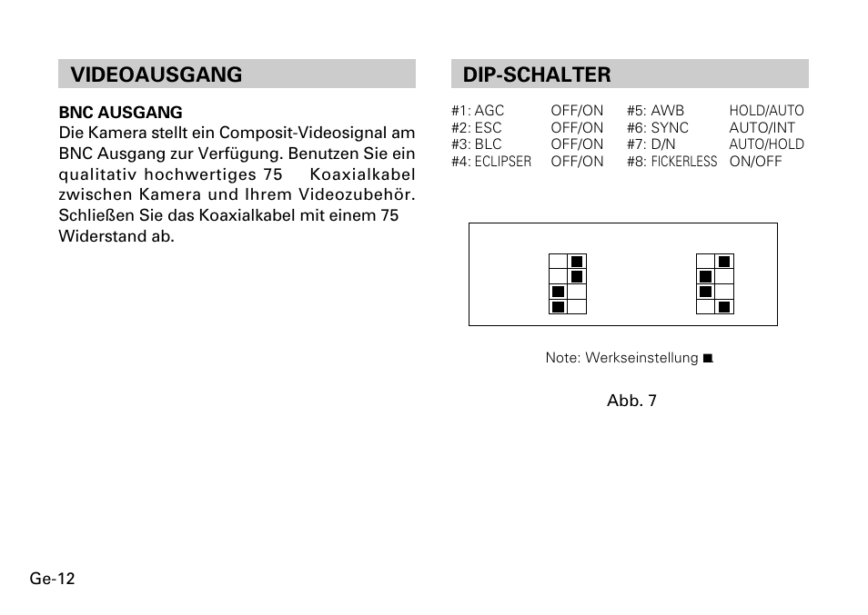 Videoausgang, Dip-schalter | FUJITSU CG-311 SERIES User Manual | Page 34 / 83