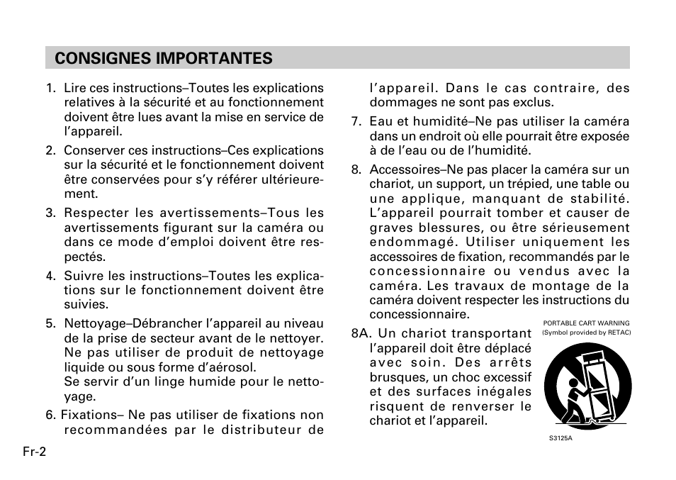 Consignes importantes | FUJITSU CG-311 SERIES User Manual | Page 44 / 83