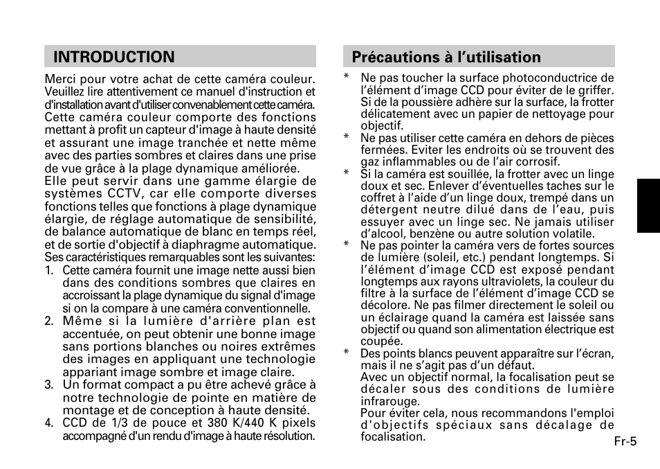 Introduction, Précautions à l’utilisation | FUJITSU CG-311 SERIES User Manual | Page 47 / 83