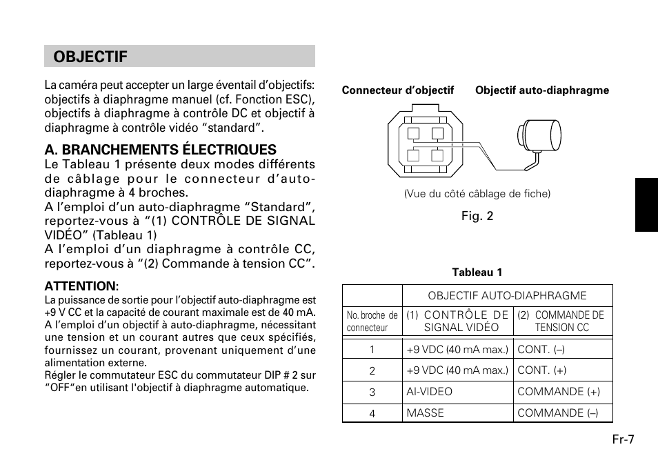 Objectif, A. branchements électriques | FUJITSU CG-311 SERIES User Manual | Page 49 / 83