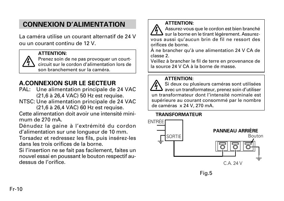 Connexion d’alimentation, A.connexion sur le secteur | FUJITSU CG-311 SERIES User Manual | Page 52 / 83