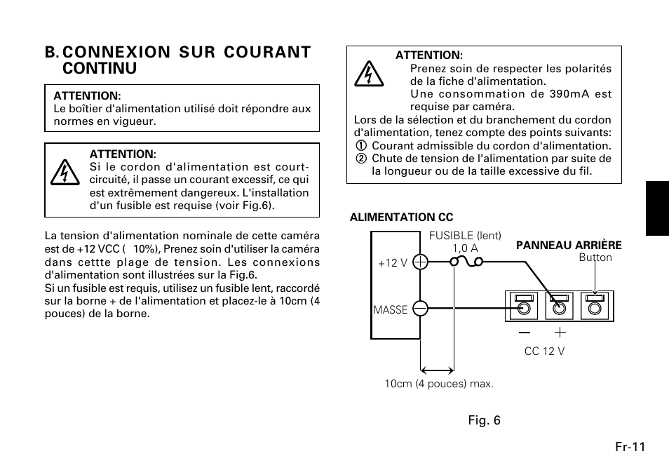 B. connexion sur courant continu | FUJITSU CG-311 SERIES User Manual | Page 53 / 83
