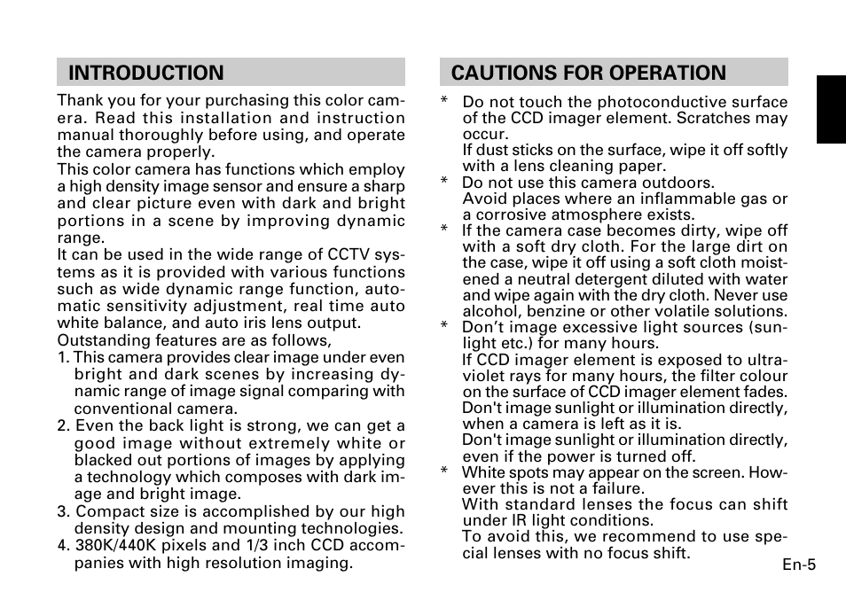 Introduction, Cautions for operation | FUJITSU CG-311 SERIES User Manual | Page 7 / 83