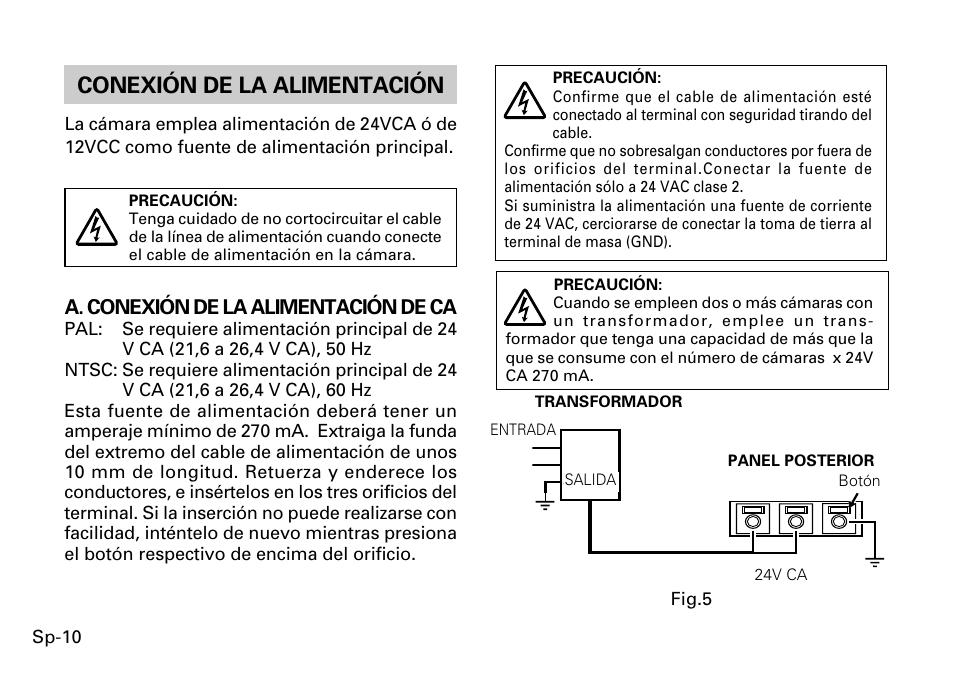 Conexión de la alimentación, A. conexión de la alimentación de ca | FUJITSU CG-311 SERIES User Manual | Page 72 / 83