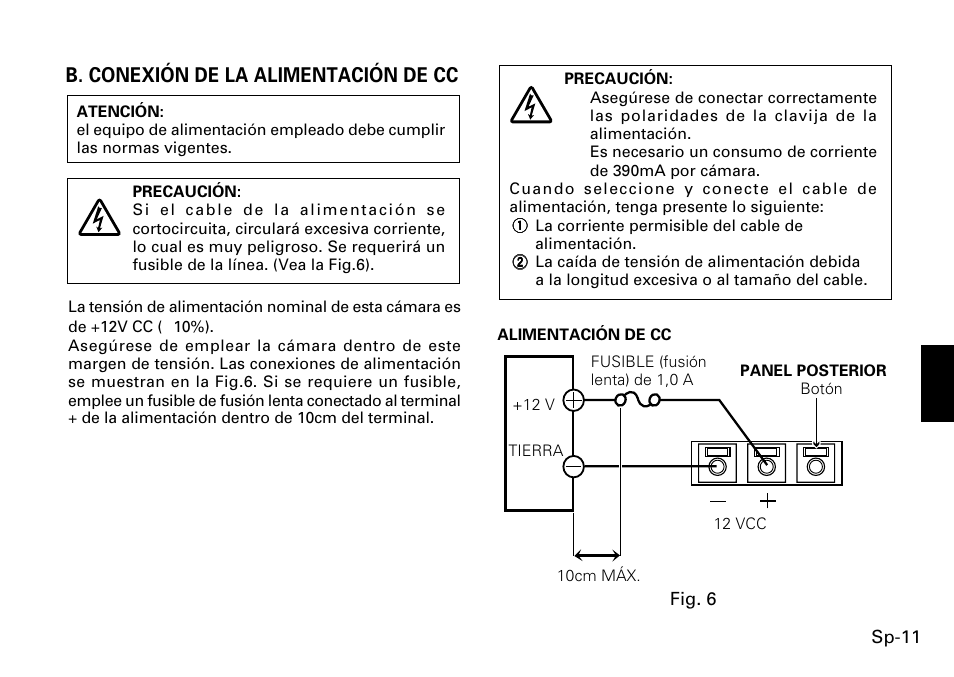 B. conexión de la alimentación de cc | FUJITSU CG-311 SERIES User Manual | Page 73 / 83