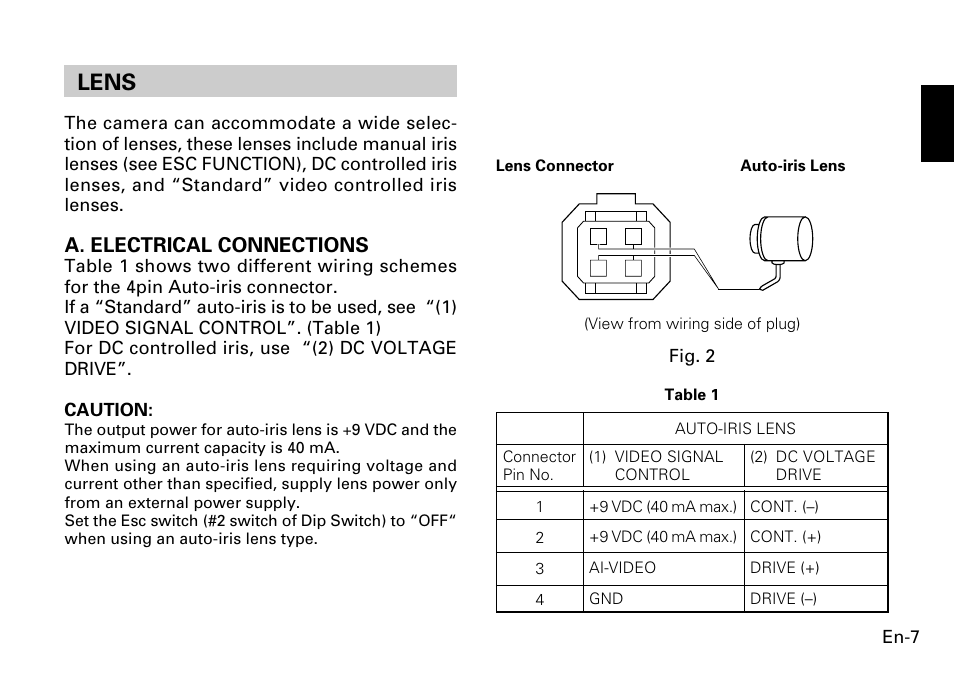 Lens, A. electrical connections | FUJITSU CG-311 SERIES User Manual | Page 9 / 83