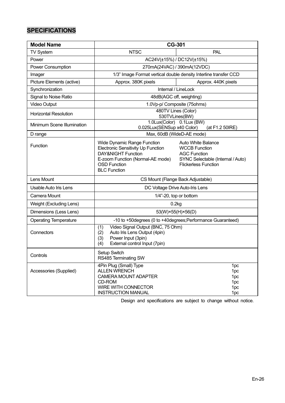 Specifications | FUJITSU CG-301 User Manual | Page 27 / 28