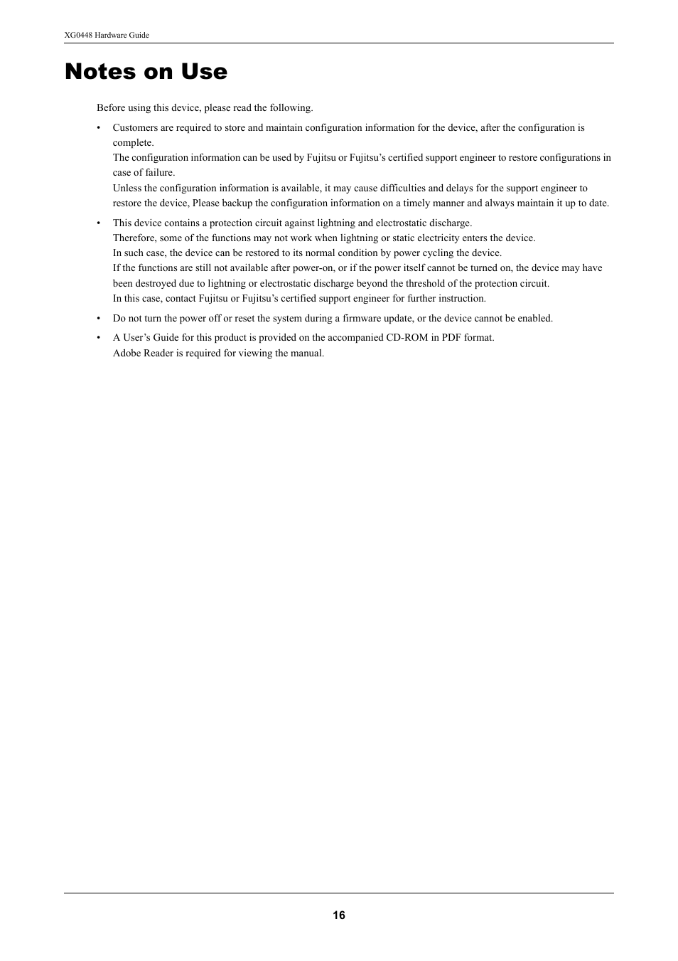 Notes on use | FUJITSU XG0448 User Manual | Page 16 / 49