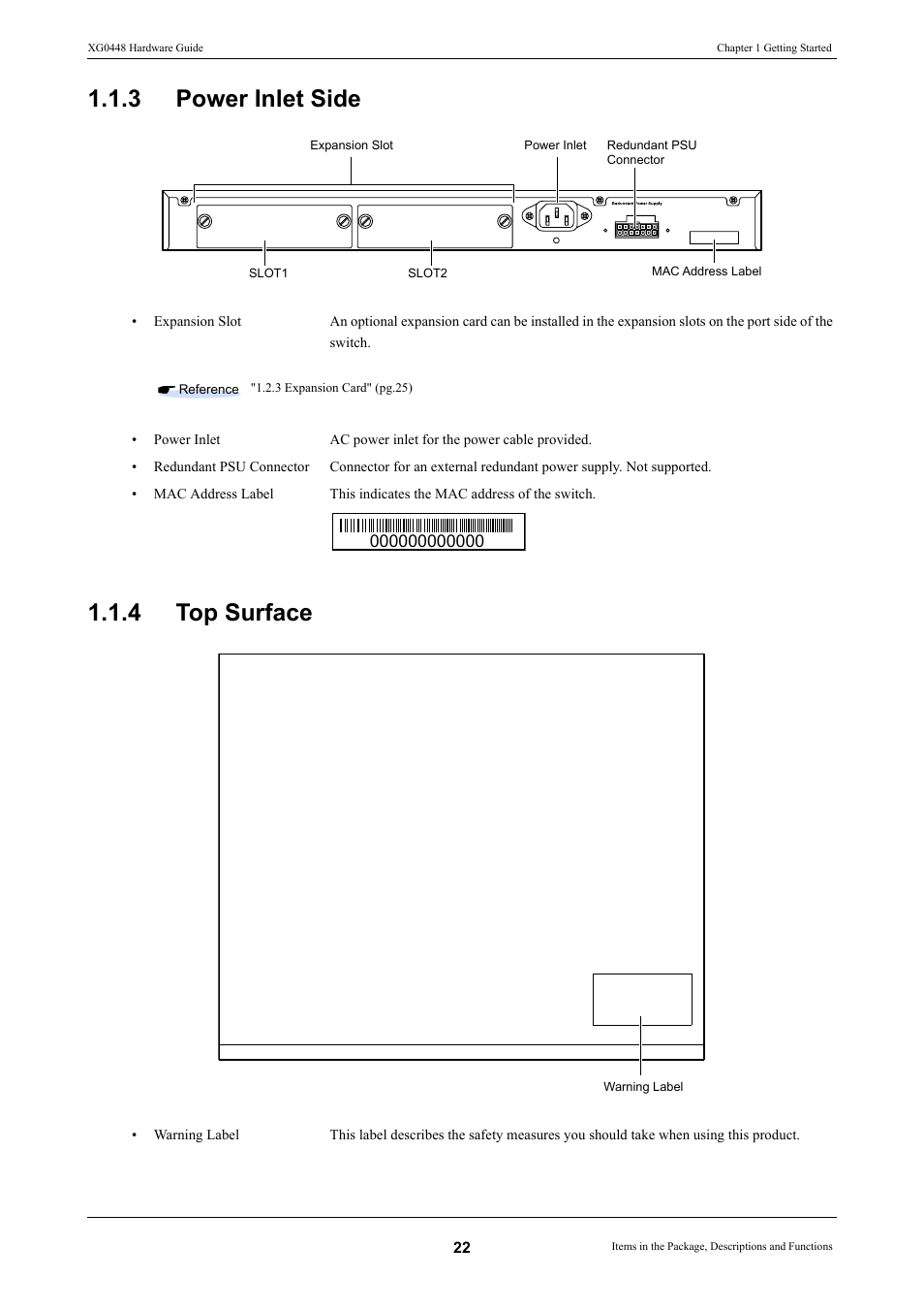 3 power inlet side, 4 top surface, Power inlet side | Top surface | FUJITSU XG0448 User Manual | Page 22 / 49