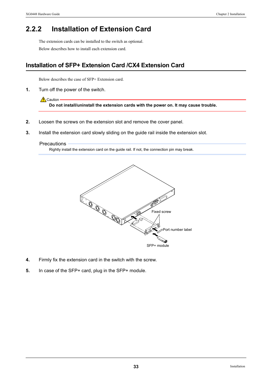 2 installation of extension card, Installation of extension card | FUJITSU XG0448 User Manual | Page 33 / 49