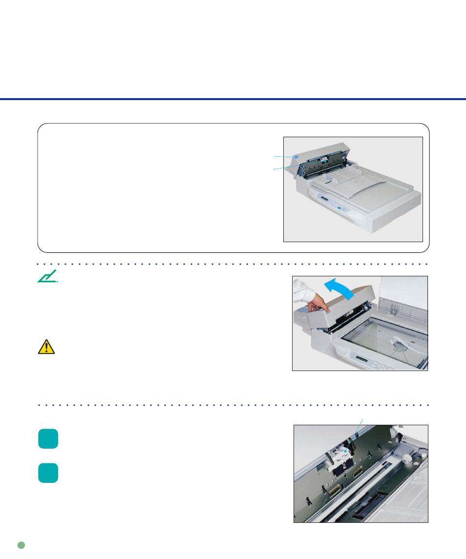 Pad assembly, Pad assembly -2, Pull the adf lever to open the adf | Push the pick arm carefully, Warning, Pick arm pad asy adf lever | FUJITSU fi-4640S User Manual | Page 32 / 61