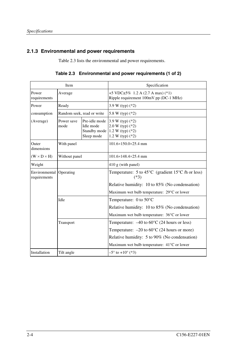 3 environmental and power requirements | FUJITSU MCM3064AP User Manual | Page 36 / 202