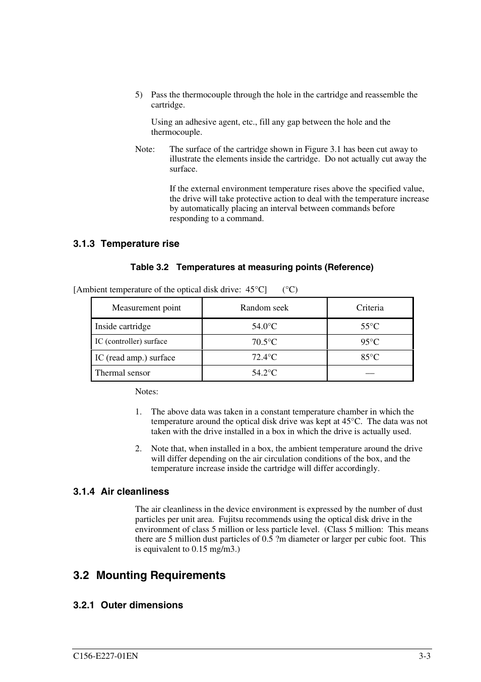 3 temperature rise, 4 air cleanliness, 2 mounting requirements | 1 outer dimensions | FUJITSU MCM3064AP User Manual | Page 47 / 202