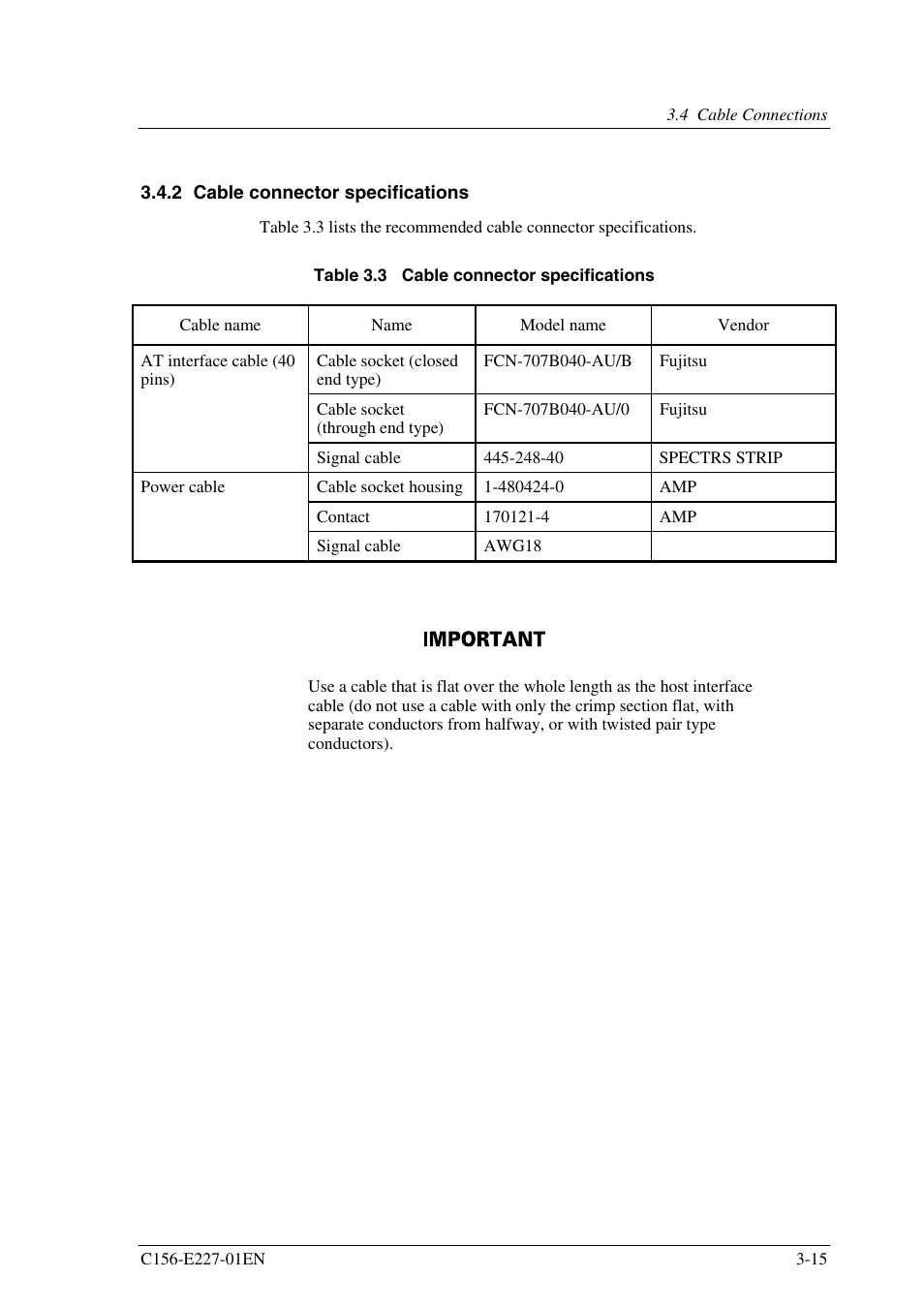 2 cable connector specifications | FUJITSU MCM3064AP User Manual | Page 59 / 202