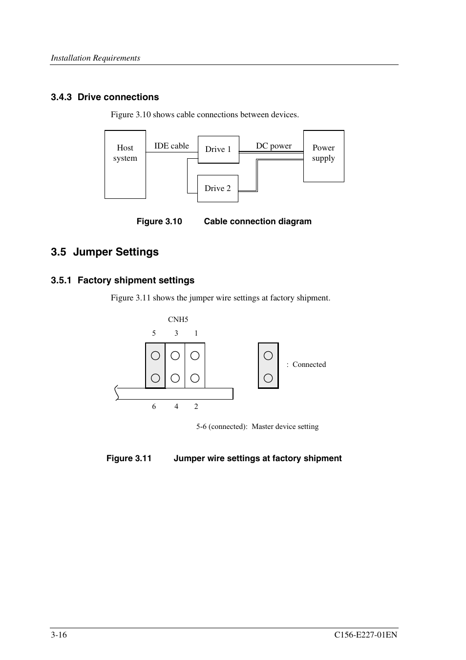 3 drive connections, 5 jumper settings, 1 factory shipment settings | FUJITSU MCM3064AP User Manual | Page 60 / 202