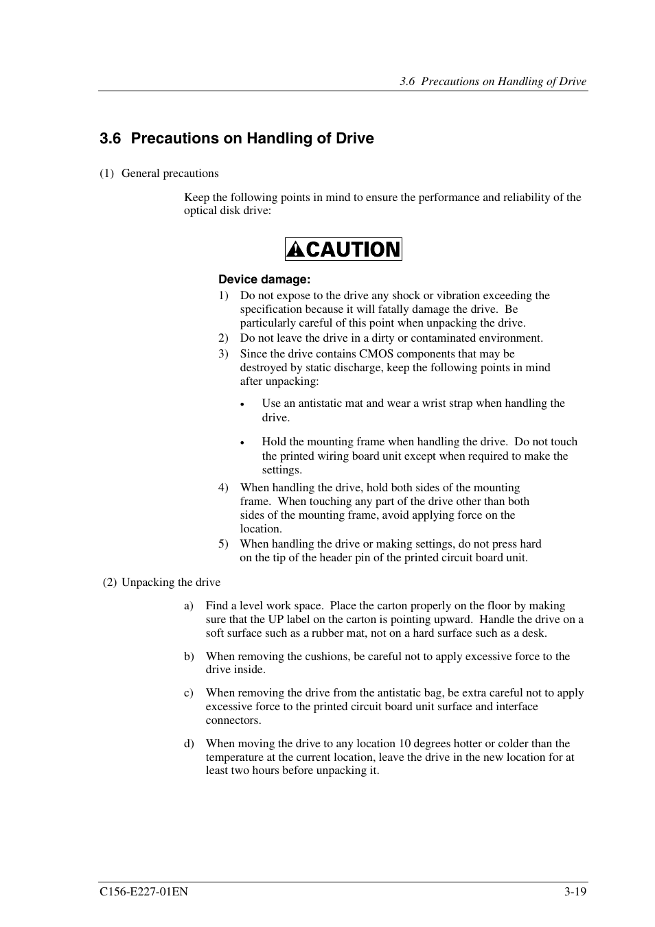 6 precautions on handling of drive | FUJITSU MCM3064AP User Manual | Page 63 / 202