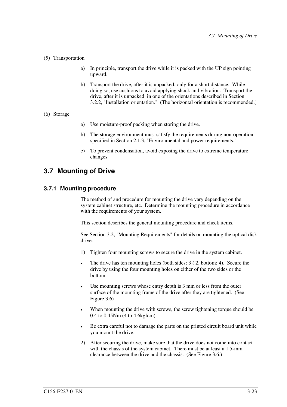 7 mounting of drive, 1 mounting procedure | FUJITSU MCM3064AP User Manual | Page 67 / 202