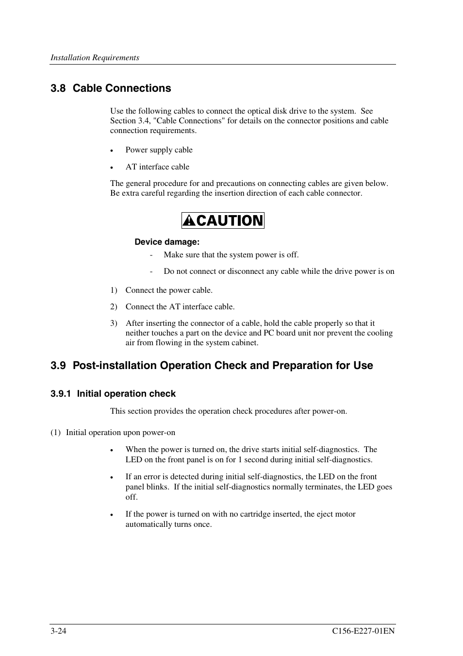 8 cable connections, 1 initial operation check | FUJITSU MCM3064AP User Manual | Page 68 / 202