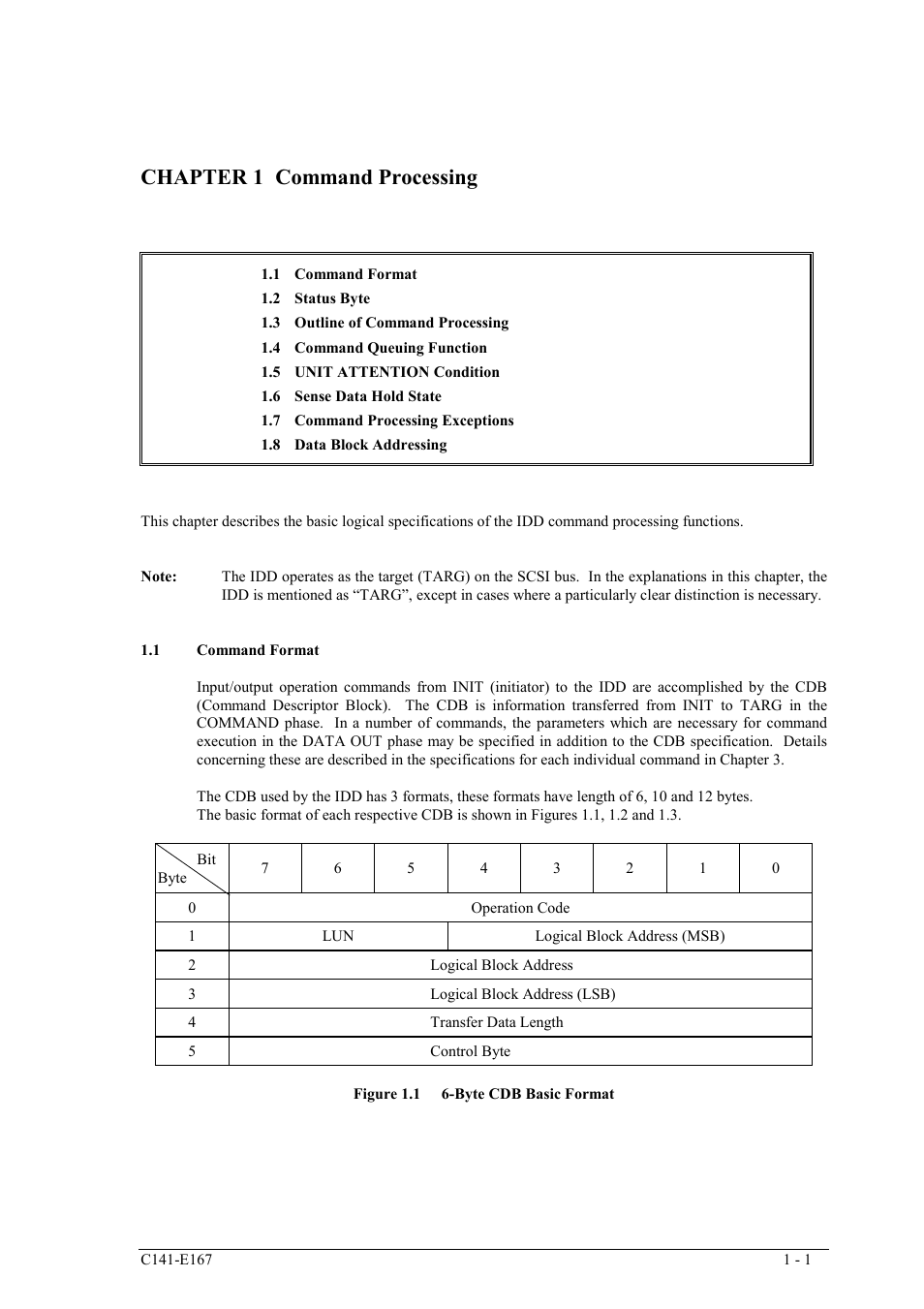 Chapter 1 command processing, 1 command format | FUJITSU MAS3367 User Manual | Page 19 / 290