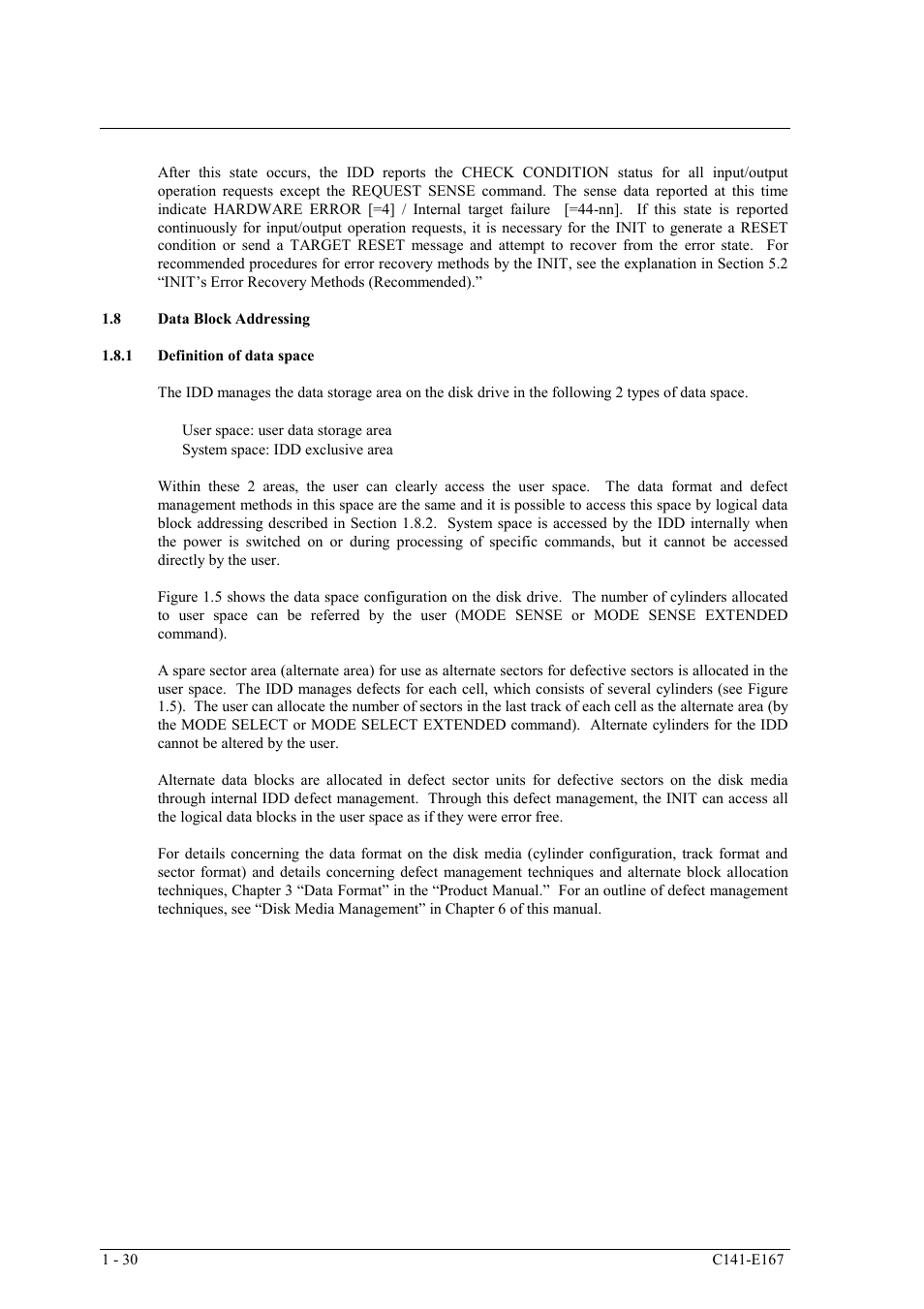 8 data block addressing, 1 definition of data space | FUJITSU MAS3367 User Manual | Page 48 / 290