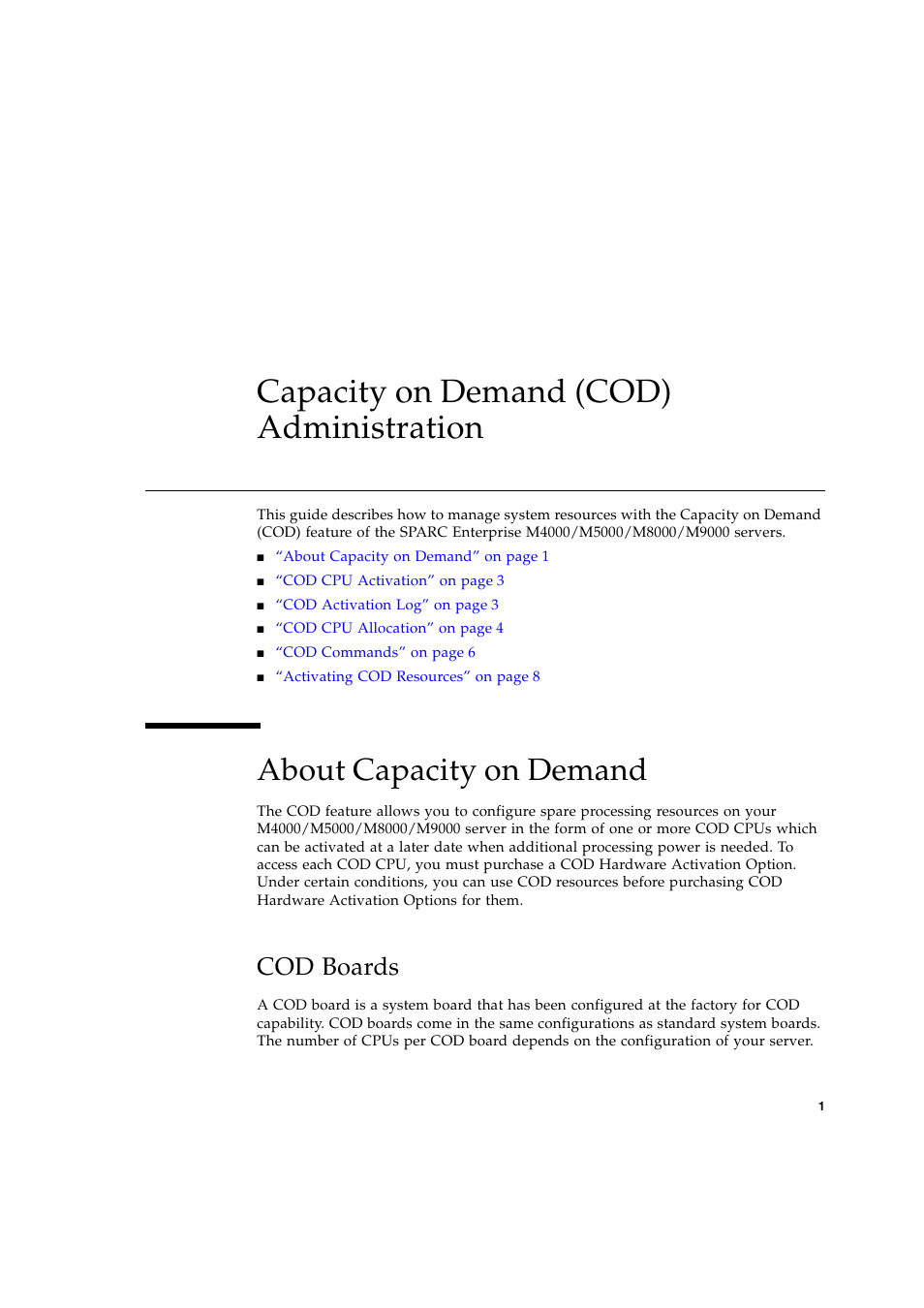 Capacity on demand (cod) administration, About capacity on demand, Cod boards | FUJITSU M Server M5000 User Manual | Page 13 / 30