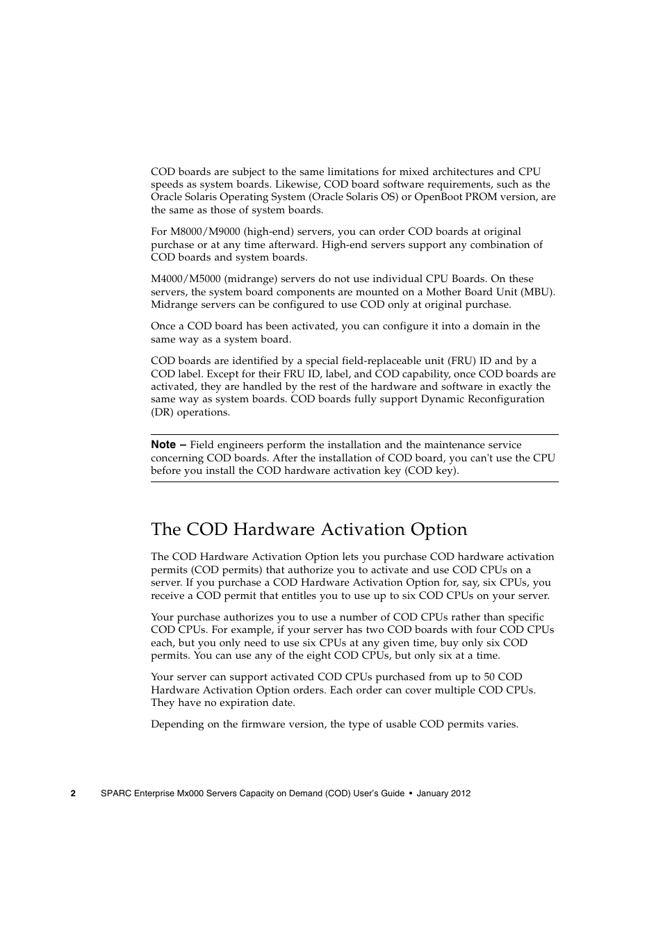 The cod hardware activation option | FUJITSU M Server M5000 User Manual | Page 14 / 30