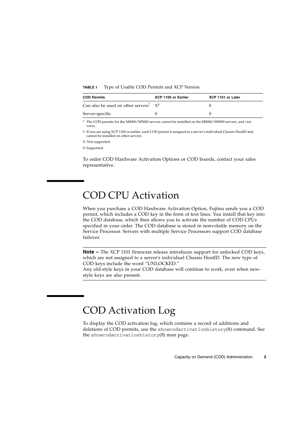 Cod cpu activation, Cod activation log | FUJITSU M Server M5000 User Manual | Page 15 / 30