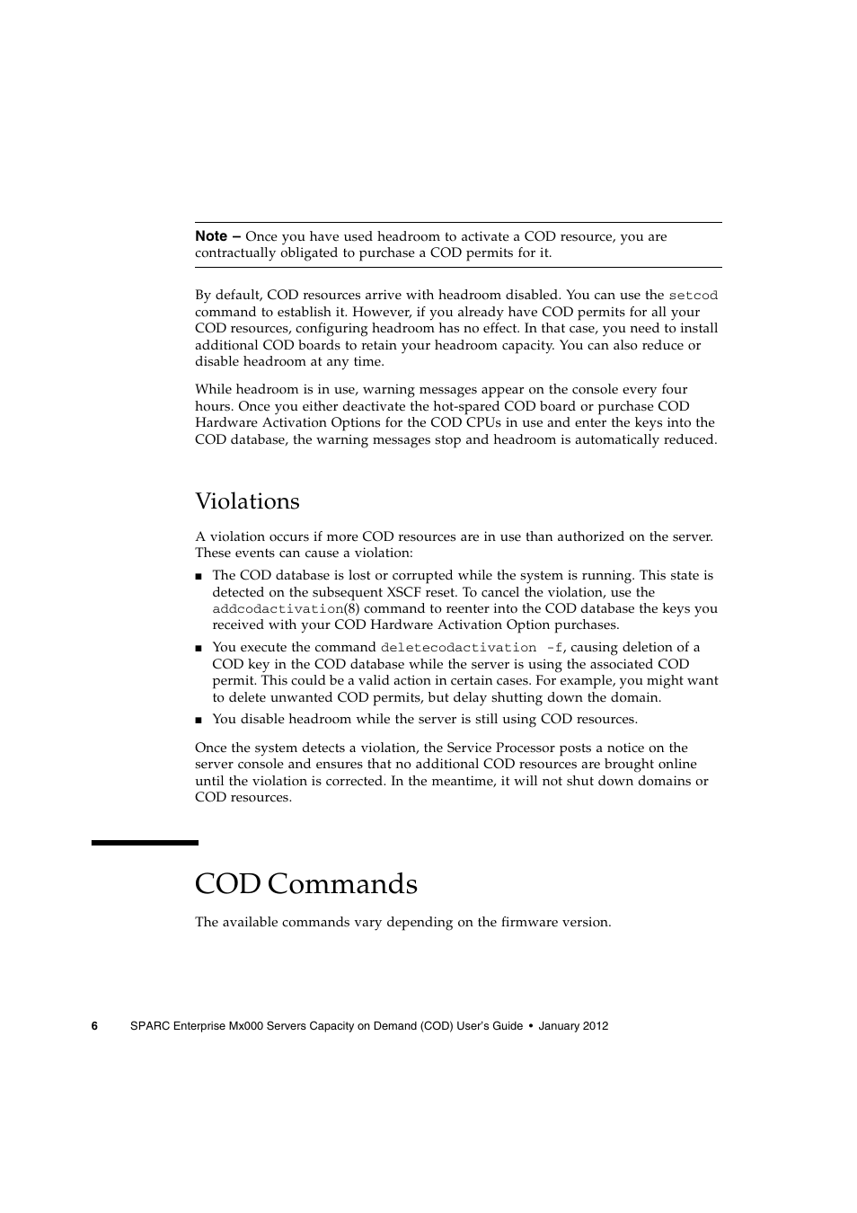 Violations, Cod commands | FUJITSU M Server M5000 User Manual | Page 18 / 30